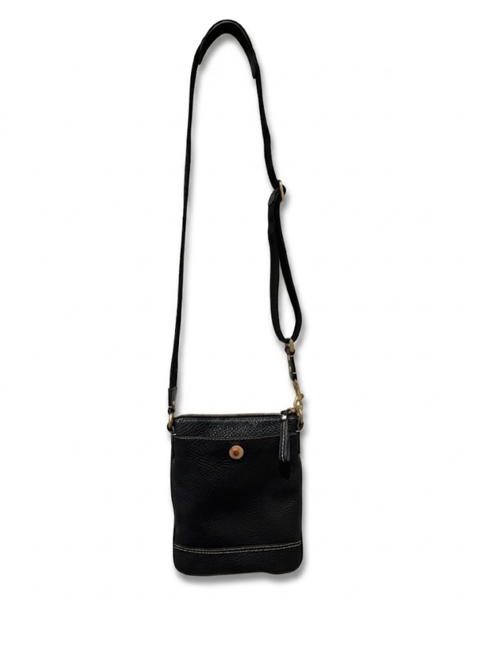 COACH-BLACK PEBBLED LEATHER, GOLD HARDWARE, LEATHER CHARM, & AUTHENTICATION TAG